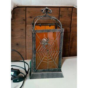 Spider Web Glass Lantern Lamp With Plug-In Cord & Spider Design